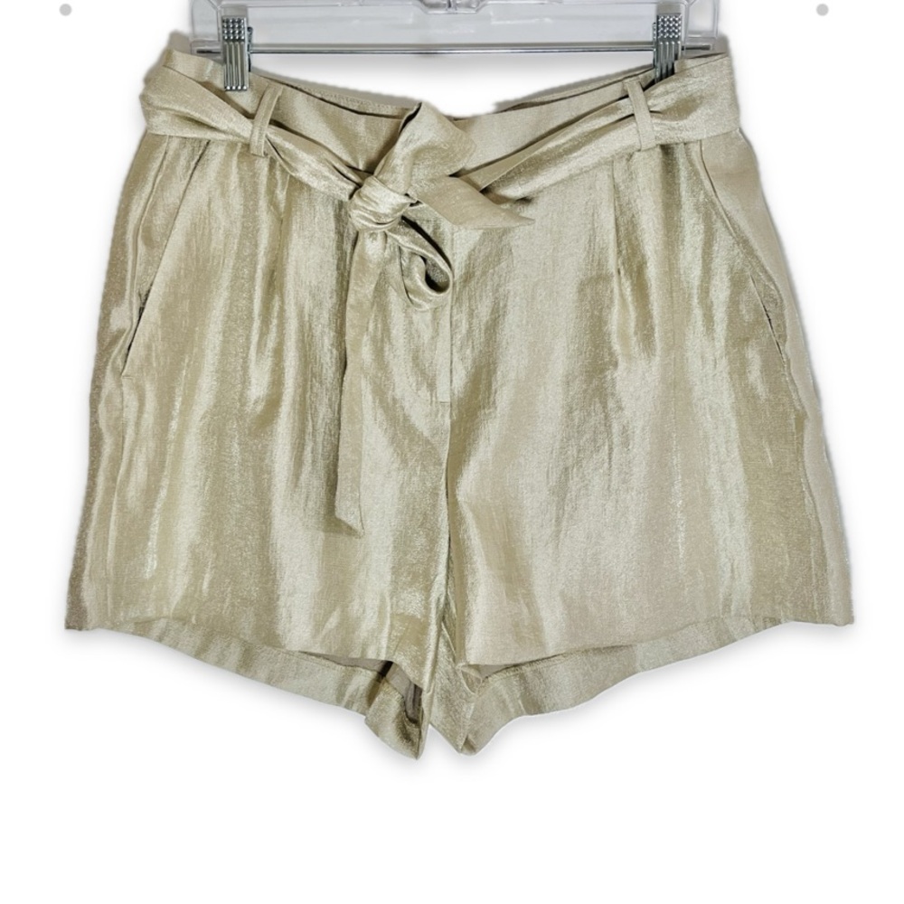 NWT LOFT Shorts Metallic Gold Shimmer Tie-Waist High-Waist Shimmery Champagne - Picture 3 of 6